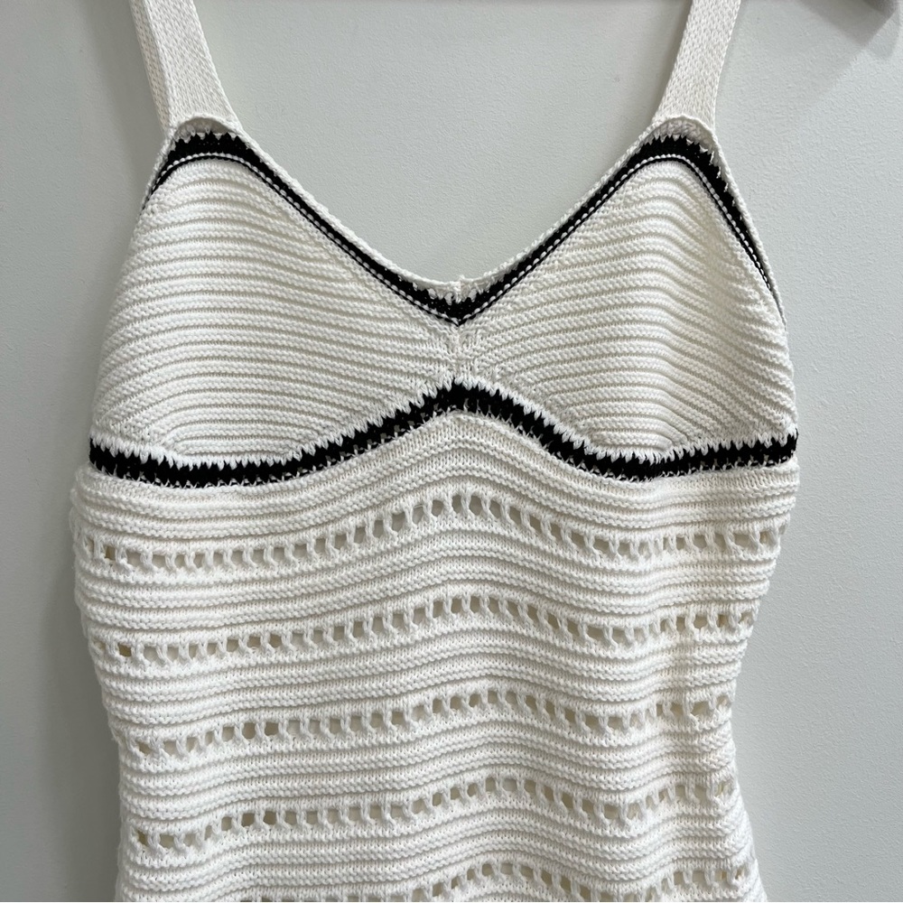 Free People White Crochet Mini Dress with Black Trim - Picture 4 of 10